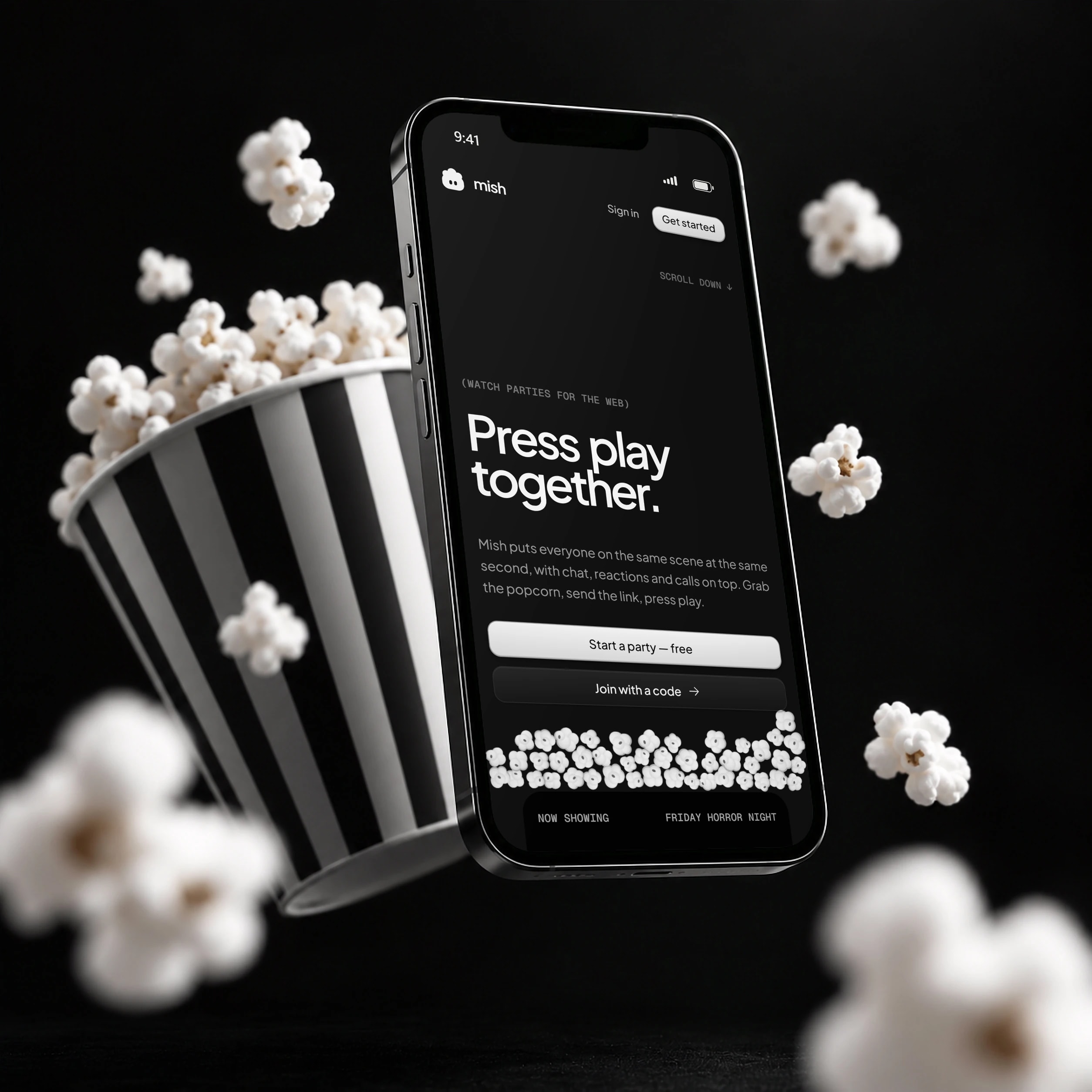 Mish on a phone: press play together.