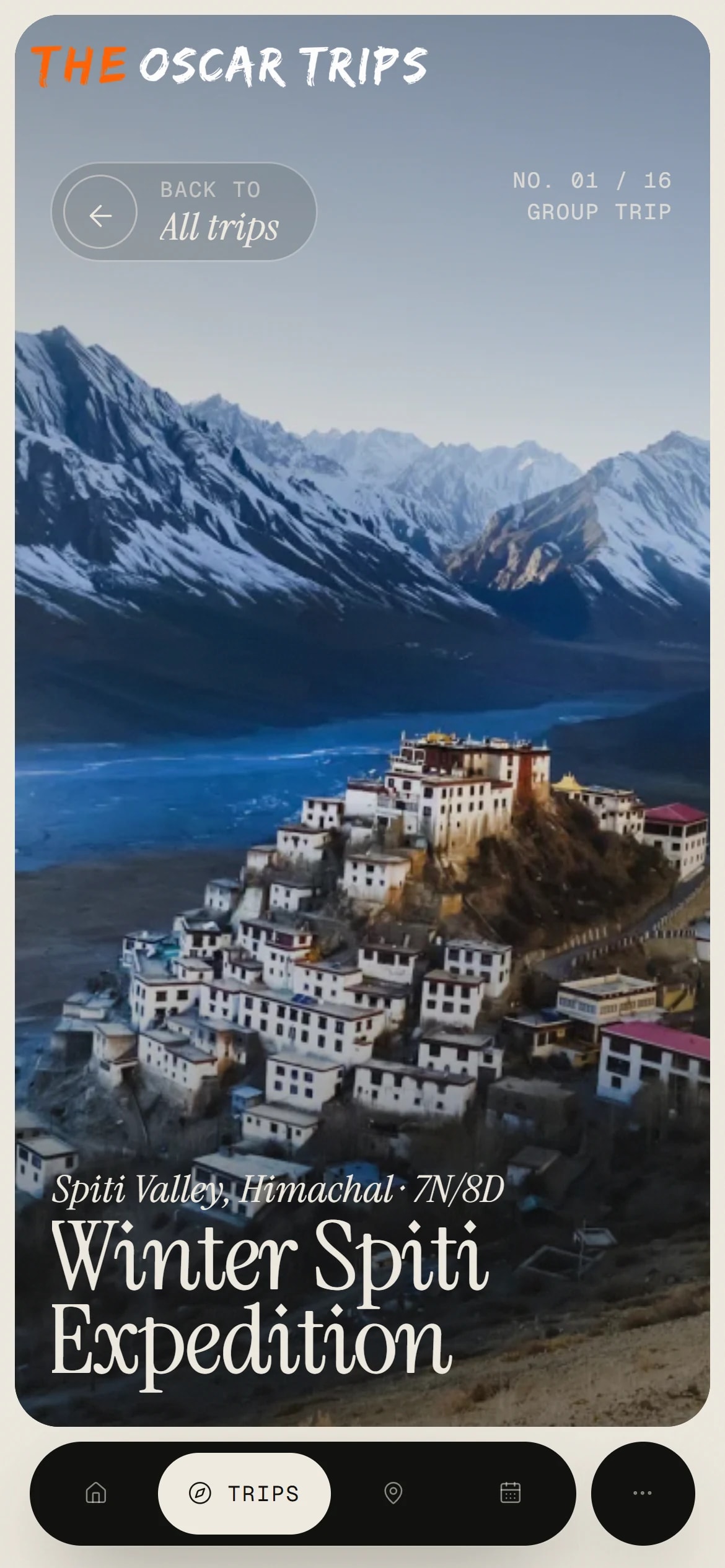 The Winter Spiti Expedition trip page on a phone.