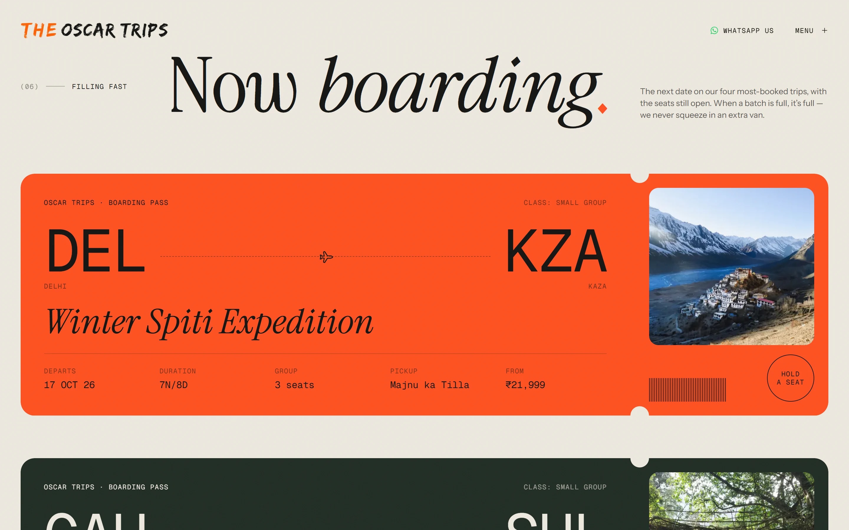 Now boarding: the next departures as boarding passes, Delhi to Kaza for the Winter Spiti Expedition.